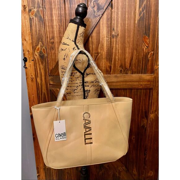 Cavalli Class Sandra Tan Almond Shopper Tote Bag Purse - Picture 9 of 9
